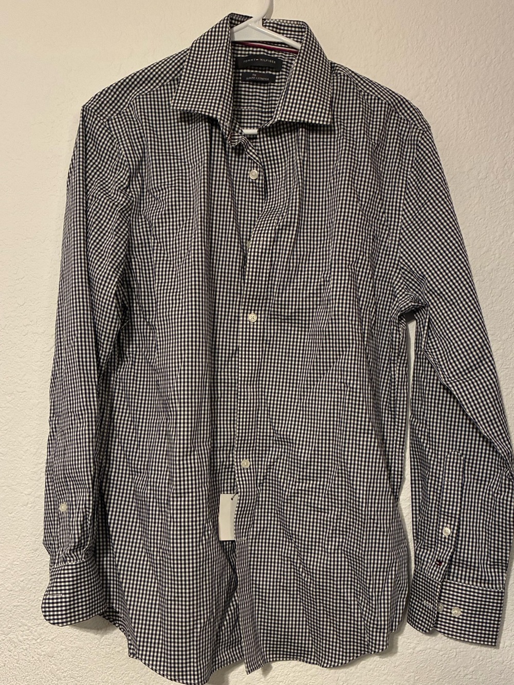Tommy Hilfiger Men's Black and White Gingham Dress Shirt